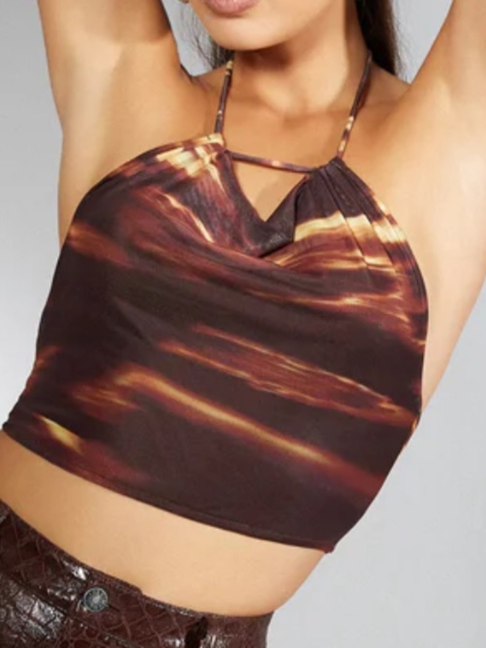 New MOTEL Rocka Tie-Dye Halter Top in Brown & Cream small women’s open back new